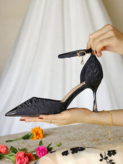 Heels Gold Beige Accents Women's Satin Pointed with and Toe