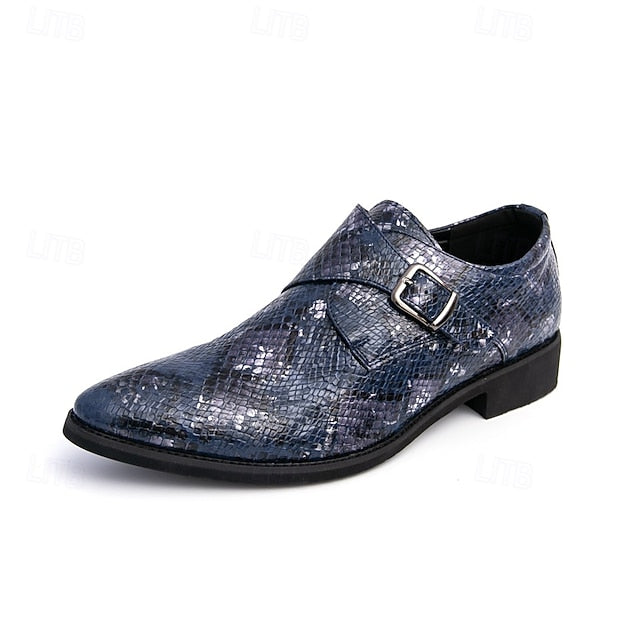 Men Strap Formal for Monk Shoes – Classic Snake Brown Print