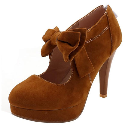 Heel Bow High Suede Platform Vintage – Red Pumps Women's
