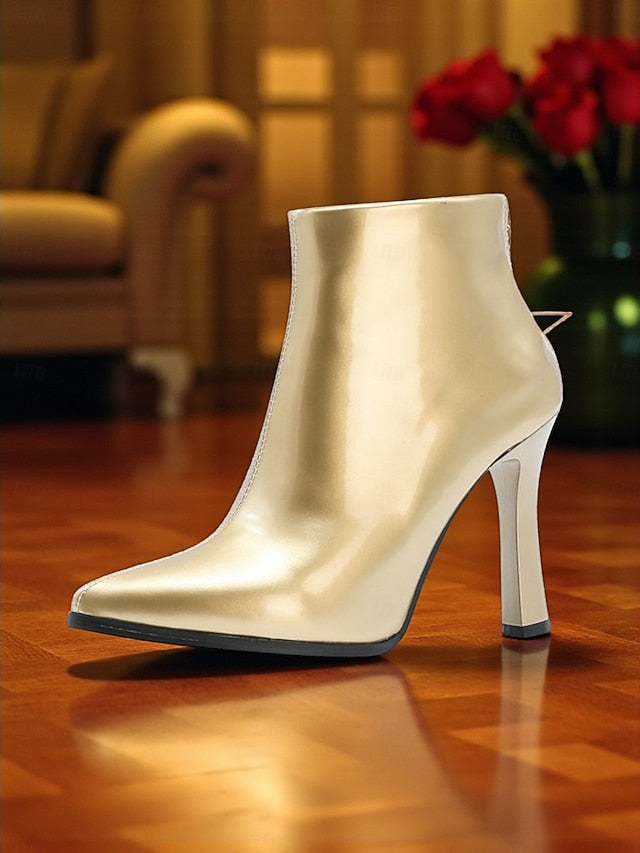 Fur Boots Heel Faux Women's Gold Ankle Lining Stiletto with