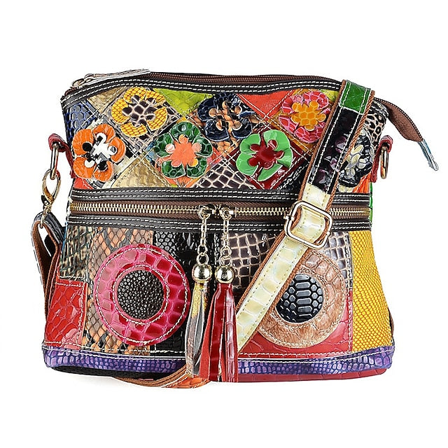 - Shoulder Women's Bag Colorful Bohemian Leather Patchwork