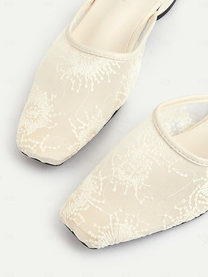 – Elegant Sheer Ballet Lace Flats Mesh White Women's