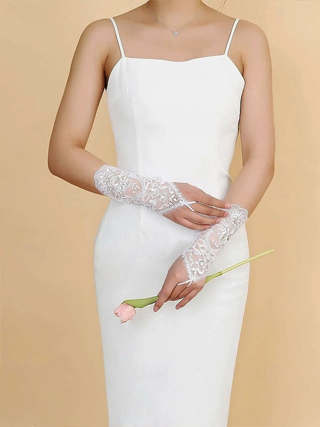 Gloves Wedding with Lace Pearls Elegant Bridal – Accessories
