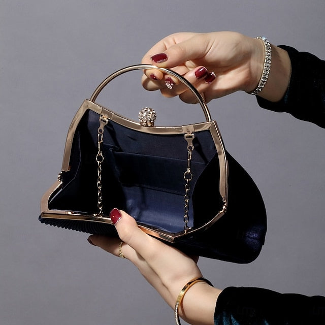 Elegant Velvet – Evening Clutch Pleated Women's Blue Navy