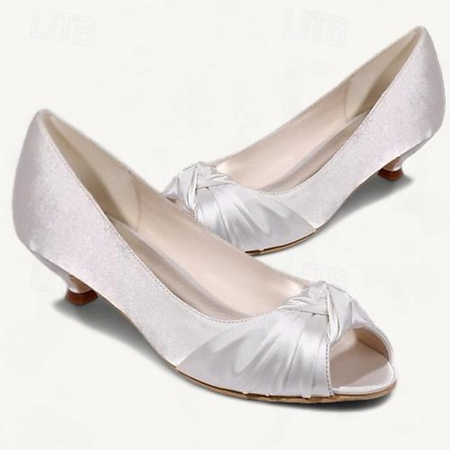 Pink - Heels Elegant Peep-Toe Blush Kitten Women's Satin