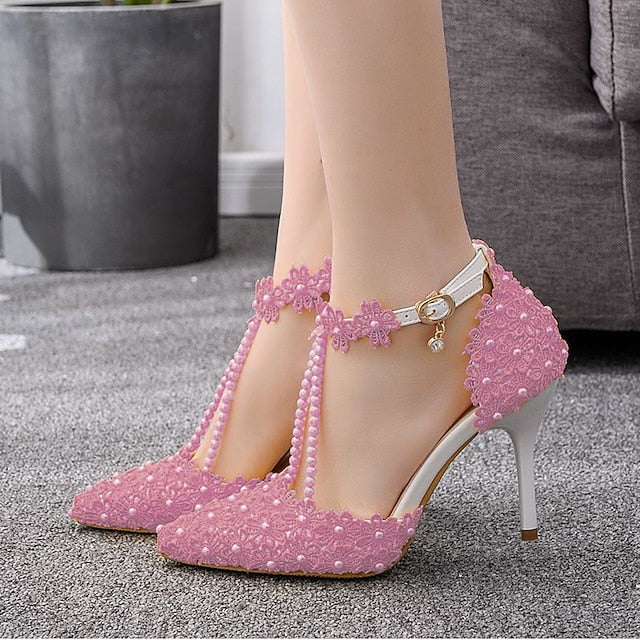 Bridal Lace Shoes Wedding Women's High Pointed Heel