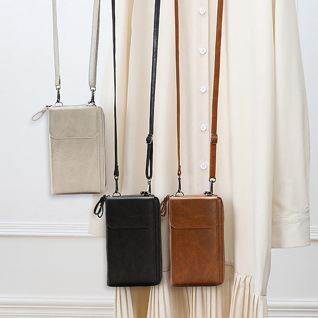 with Zipper Wallet Vintage Faux Crossbody Leather Women's