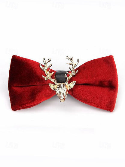 Tie Head Pin Gold Bow with Velvet Deer Men's