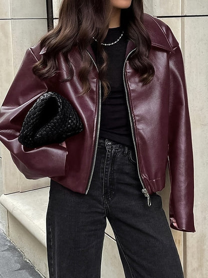 Warm Jacket Zipper Women's Comfortable Faux Pocket Leather