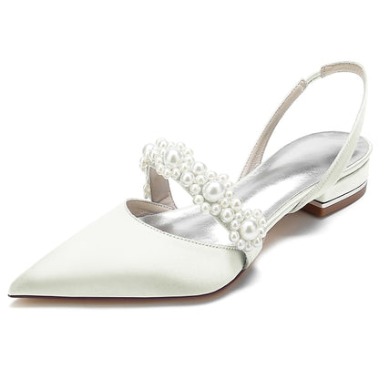Shoes Elegant with Pearl Women's White Satin