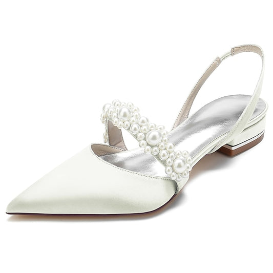 Shoes Elegant with Pearl Women's White Satin