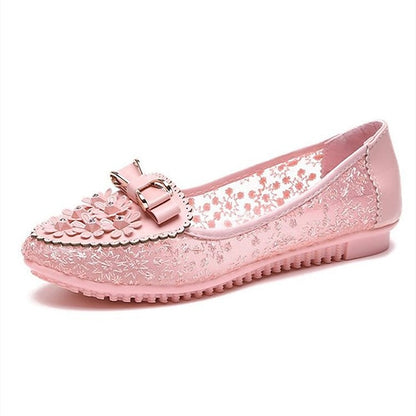 Flats Floral - Women's Lace with Bow and Details Pink