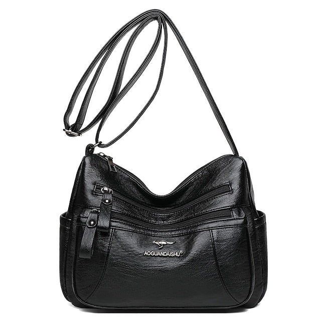 Shoulder Women's Bag Leather Black – Faux Multi-Pocket