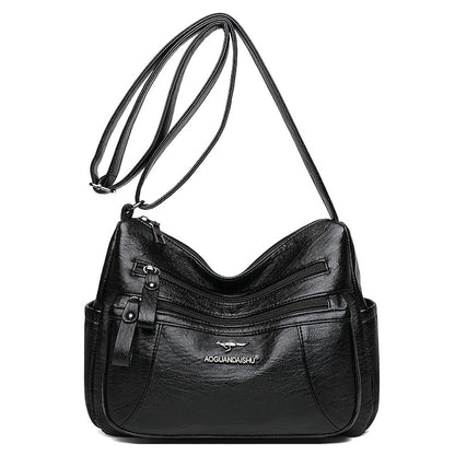 Shoulder Women's Bag Leather Black – Faux Multi-Pocket