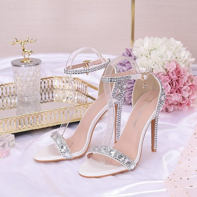 Matching Ankle with Rhinestone Stiletto Women's Green Heels