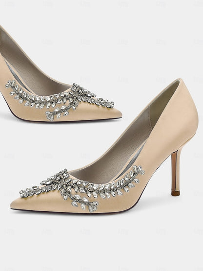Heels Stiletto Satin Women's Rhinestone-Embellished –