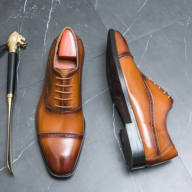 Leather Shoes Oxford Brown Faux Brogue Men's – Classic