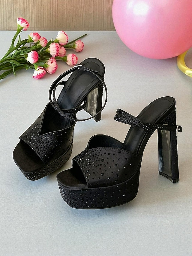 with Rhinestone Platform Women's Heel Sandals Peep High Toe