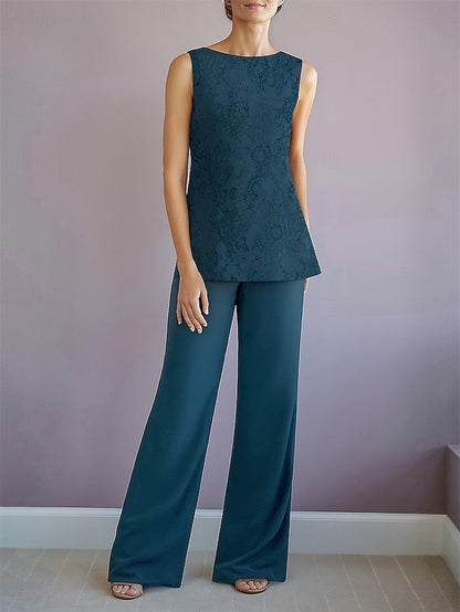 Dress Pantsuit 3 Crew the of Elegant Neck Piece Mother Bride