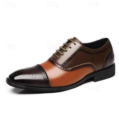 Men's Shoes – Black Brogue Faux Two-Tone Brown and