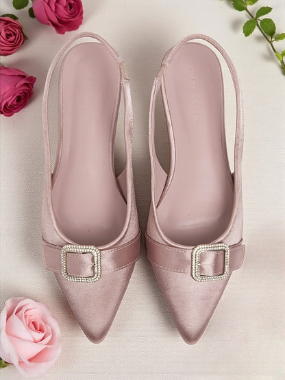 Rhinestone Flats Women's Satin with Pink Buckle Slingback