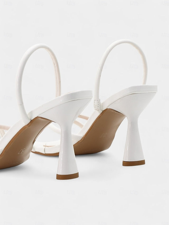 Design Strappy Sandals Square Beige Toe – Heeled with