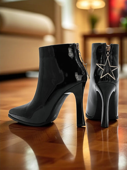 Fur Boots Heel Faux Women's Gold Ankle Lining Stiletto with