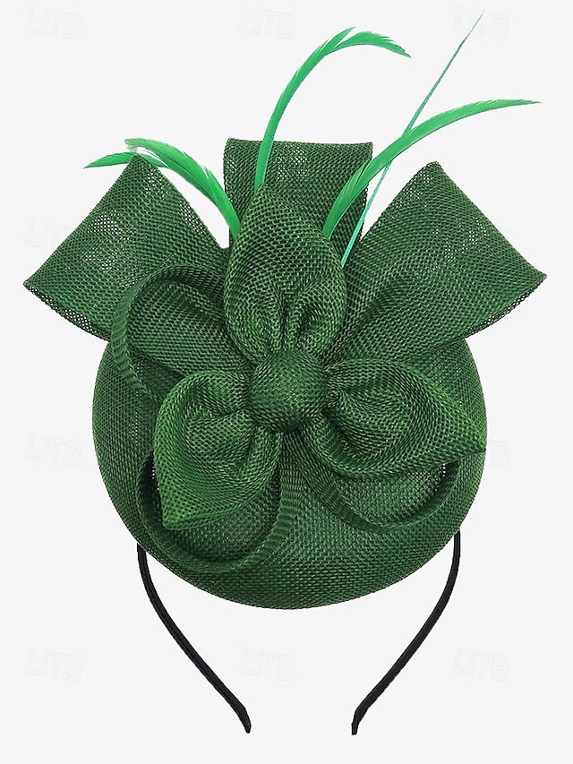 and Feather with Hat Fascinator Bow Accents Women's Green