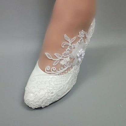 White Elegant – Bridal Lace Wedding Heels Floral Women's