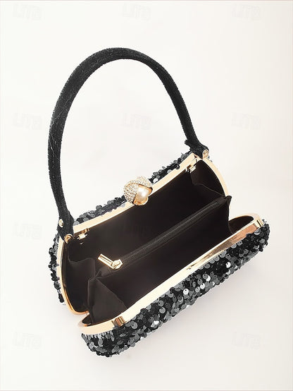 Black – with Clutch Pearl Sequin Women's Accent Evening