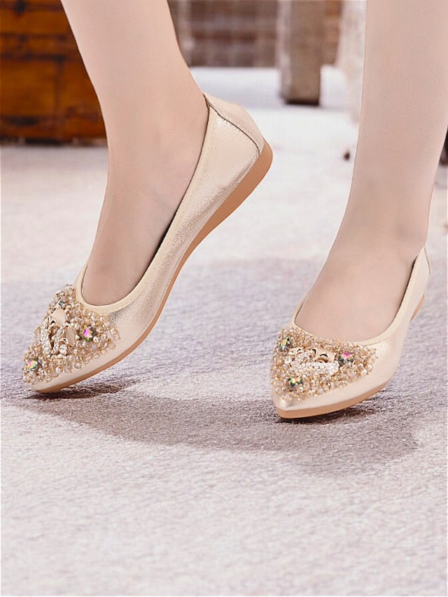 Women's Black Flats Rhinestone with Ballet Foldable