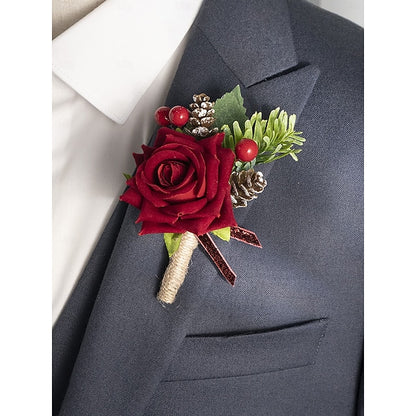 Boutonniere Red Women's Set Corsage Christmas Rose and