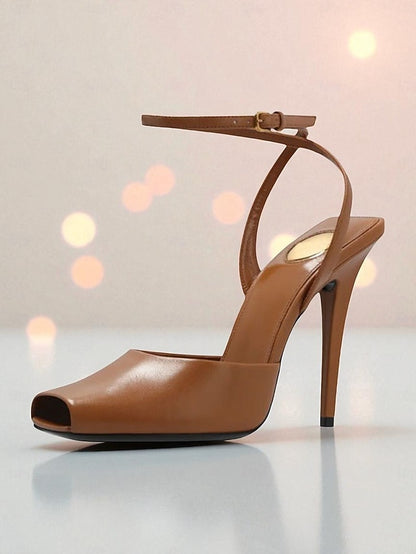 Heels Women's Peep Patent Leather Toe Green Dark High -