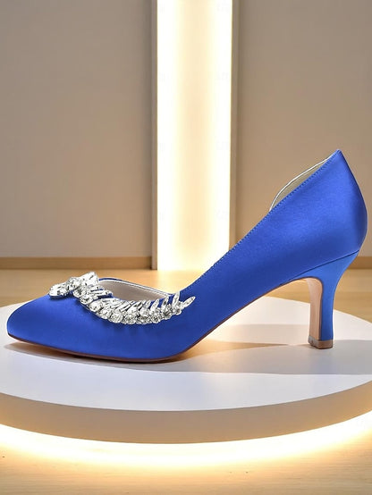 Kitten Round Women's Heels Heel Silver - Satin Low Toe