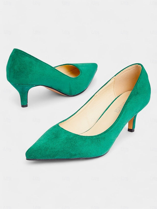 Suede Women's with Emerald Green Kitten Pumps Pointed-Toe