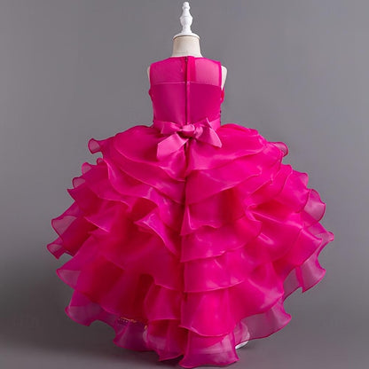 Kids Party Girls' Solid Flower Color Sequin Dress