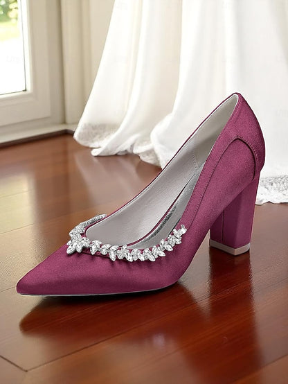 Women's Block Satin Wedding Heel Pumps Pink