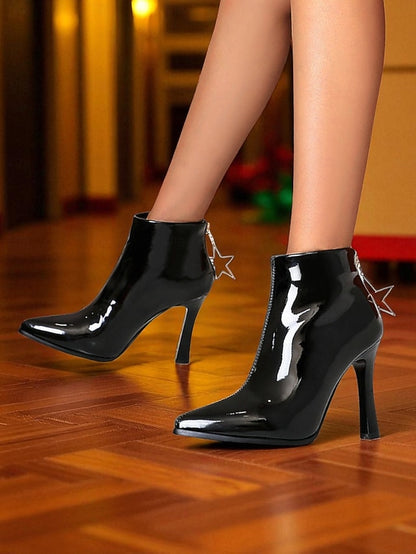 Fur Boots Heel Faux Women's Gold Ankle Lining Stiletto with