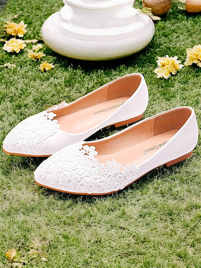 Women's Elegant Flats White for Brides Ballet – Lace