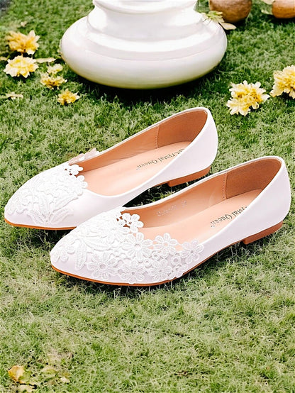 Women's Elegant Flats White for Brides Ballet – Lace