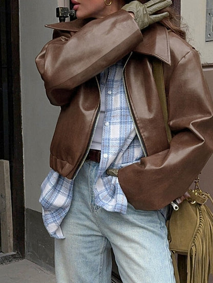 Comfortable Pocket Leather Women's Warm Faux Jacket Zipper