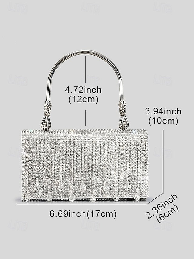 Women's Chain Silver Evening Elegant Crystal with Handbag