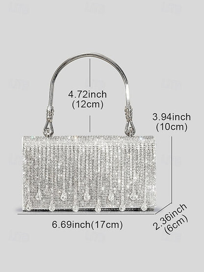 Women's Chain Silver Evening Elegant Crystal with Handbag