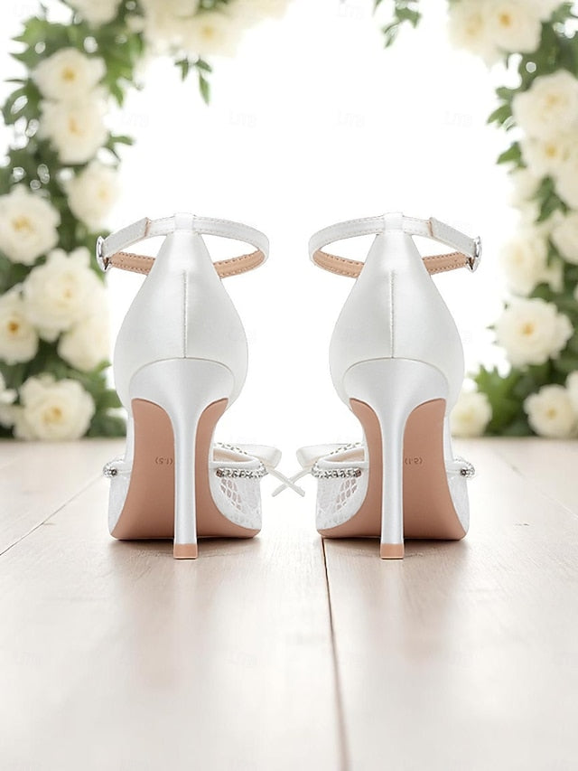 Satin White Lace High Heels Women's