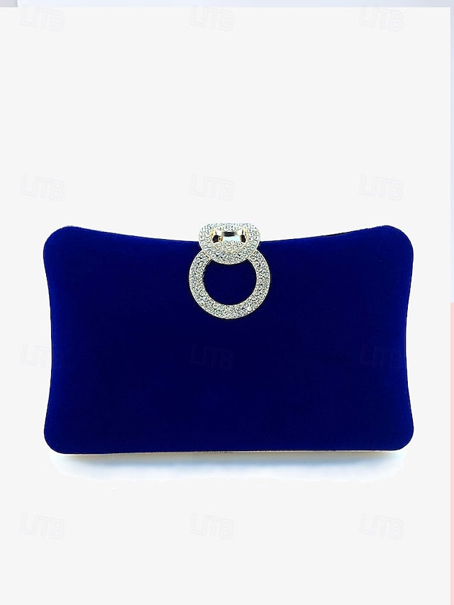 Blue Clutch Women's with Velvet Ring Bag Elegant Rhinestone