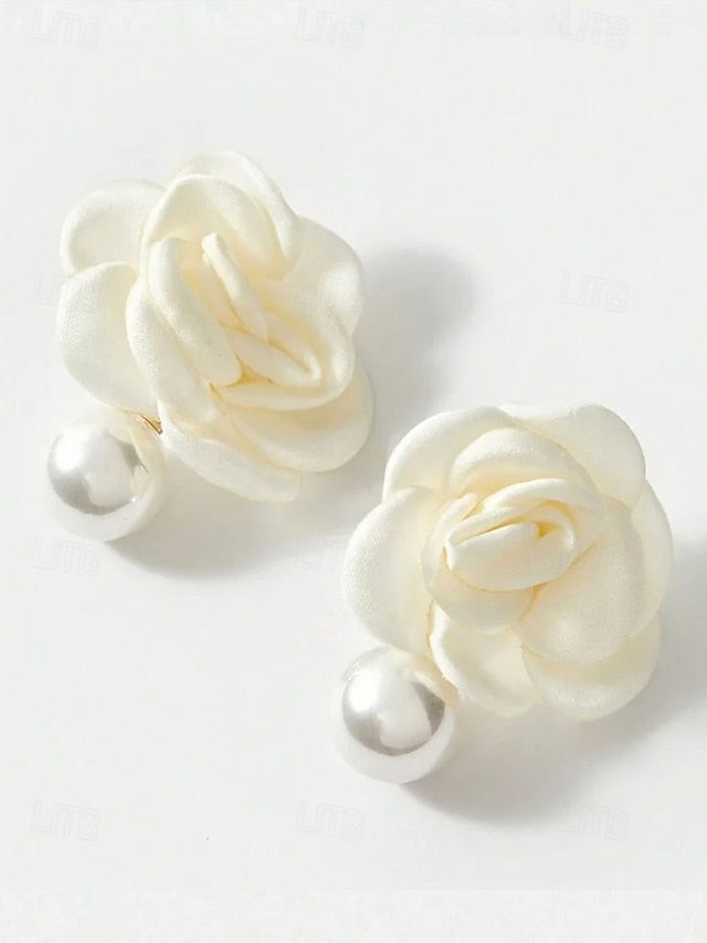 with Drop Stud Pearl Women's Faux Earrings Flower Elegant