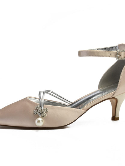 Dark Heels Blue Women's with Satin and Pearl Kitten