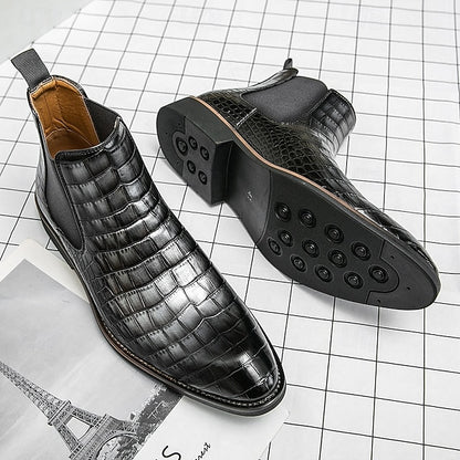Chelsea – Brown Slip-On Men's Pattern Crocodile Boots