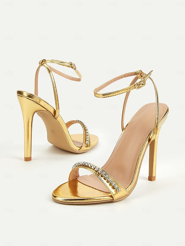 Metallic Heels High Gold Ankle – Strap Women's Dazzling