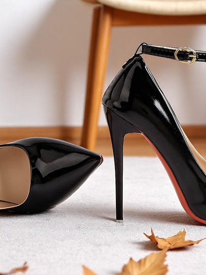 Stiletto Ankle with Women's Leather Heels Patent Black
